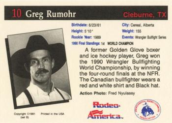 1991 Rodeo America Set B #10 Greg Rumohr Back